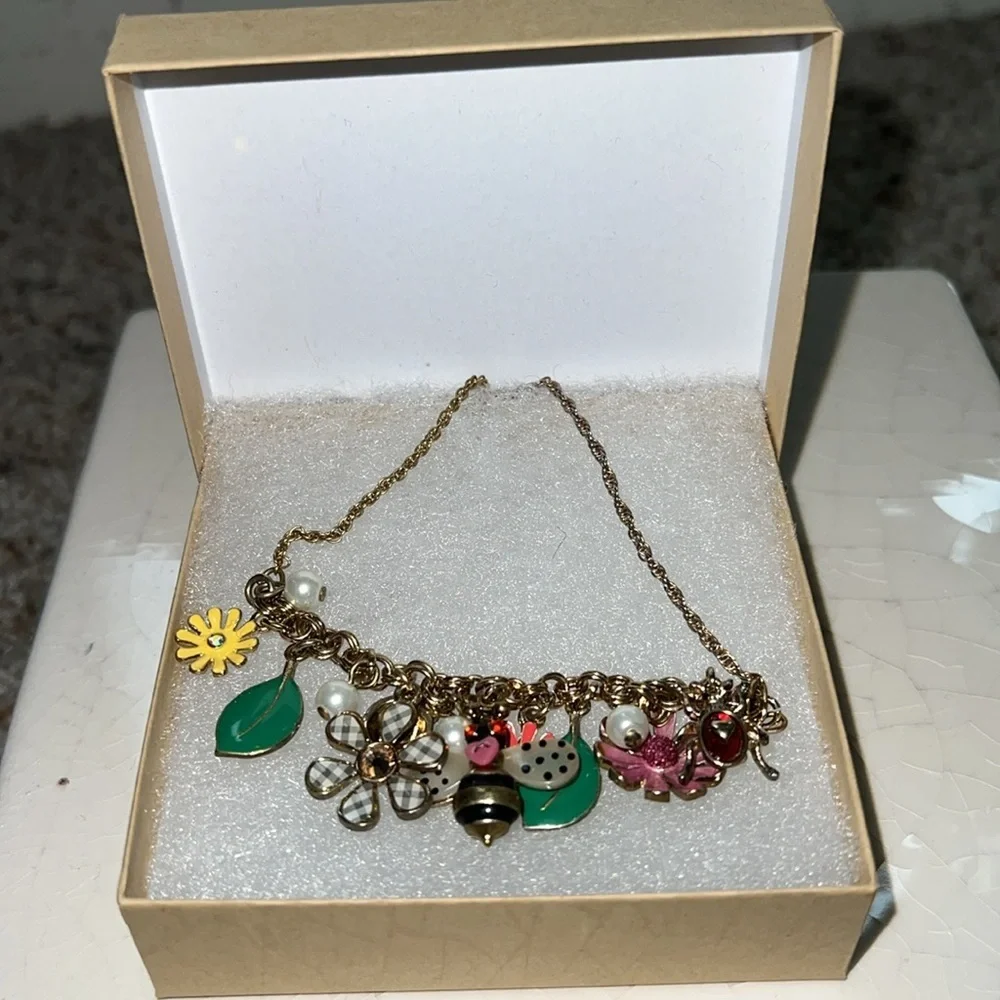 Betsey Johnson Women’s Garden Party Rhinestone Charm Necklace Flower Ladybug - Picture 10 of 15